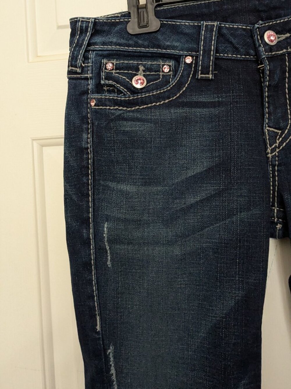 True Religion Women's Blue Boot cut Jeans Size 32 Rhinestone Made In USA . - Picture 4 of 14